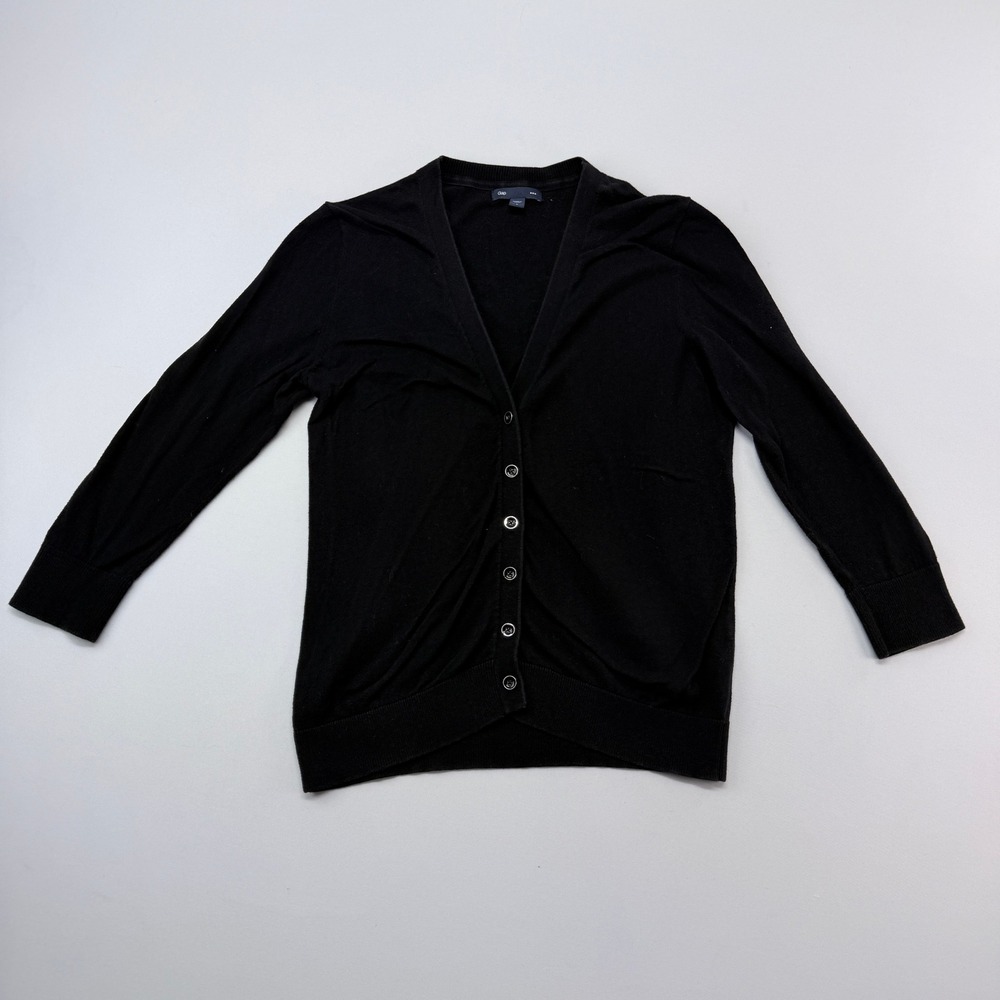 Gap Womens Small Black 100% Cotton V-Neck Long Sleeve Button Front Cardigan